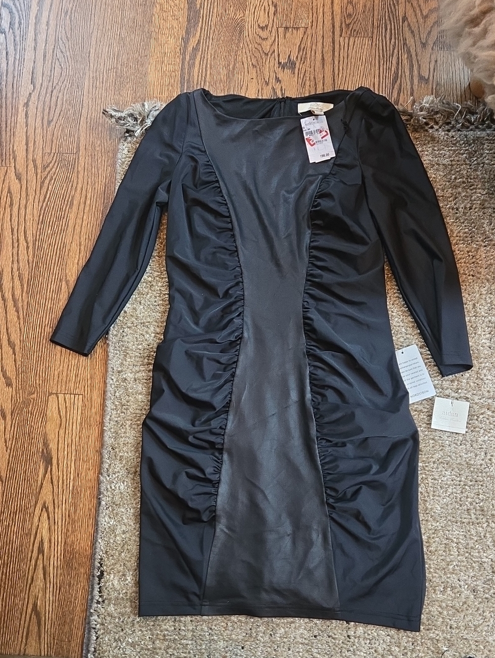 Aidan by Aidan Mattox Black Ruched Long-Sleeve Sheath Dress